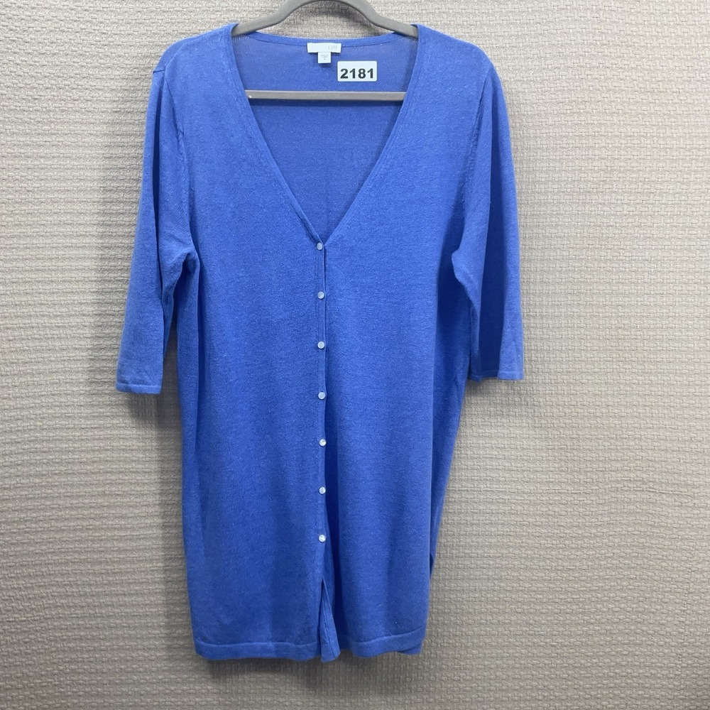 J Jill Cardigan Sweater Women's M 3/4 Sleeve Blue Button Front Linen Cotton Bl